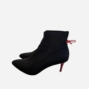 Buffalo London Women's Black Sock Ankle Boots Size 8 Pointed Toe Red Heel Bootie